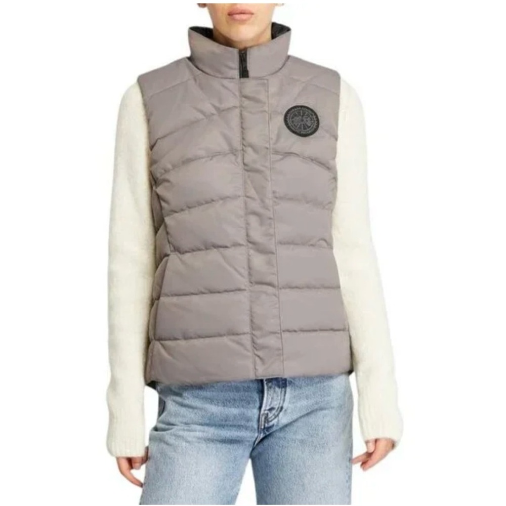 Canada Goose Light Grey canvas Puffer Vest with black Logo Patch - Picture 8 of 10